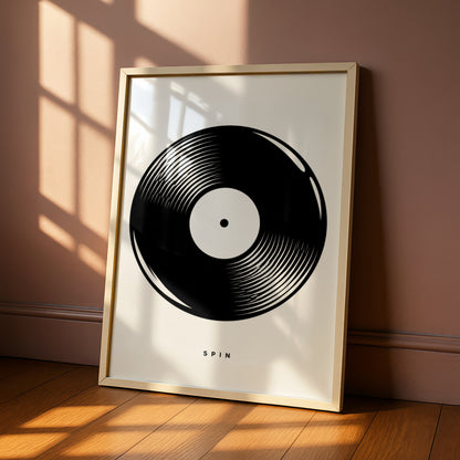 Vinyl Record Print, Monochrome Wall Art, Music Poster, Black and White Minimalist Decor