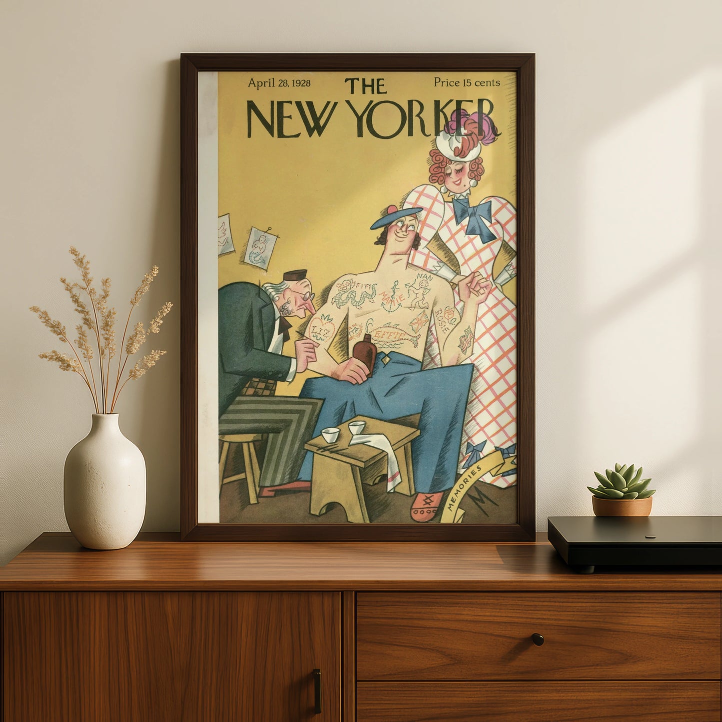 New Yorker Cover April 1928 Tattoo Parlour Art Poster, Vintage Humour Wall Print