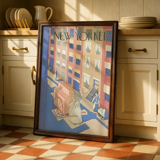 New Yorker Cover July 1927 Vintage Art Poster, NYC Street Scene Art Deco Print