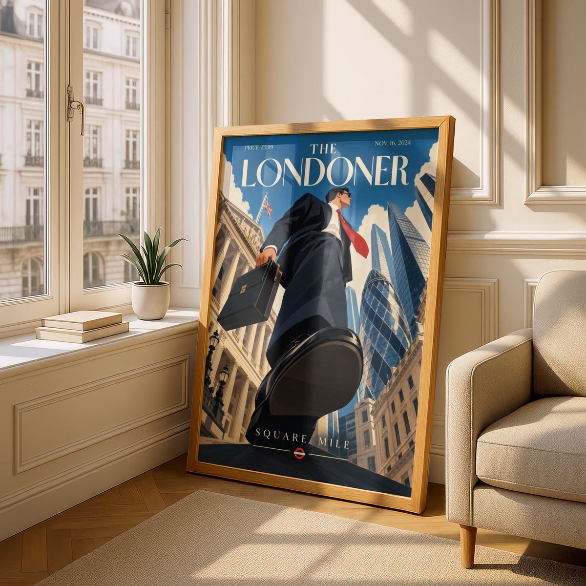 London Square Mile Poster, Retro Magazine Cover Wall Art, City of London Gherkin Print, Office