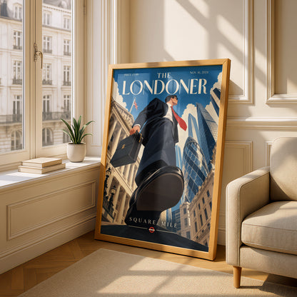 London Square Mile Poster, Retro Magazine Cover Wall Art, City of London Gherkin Print, Office