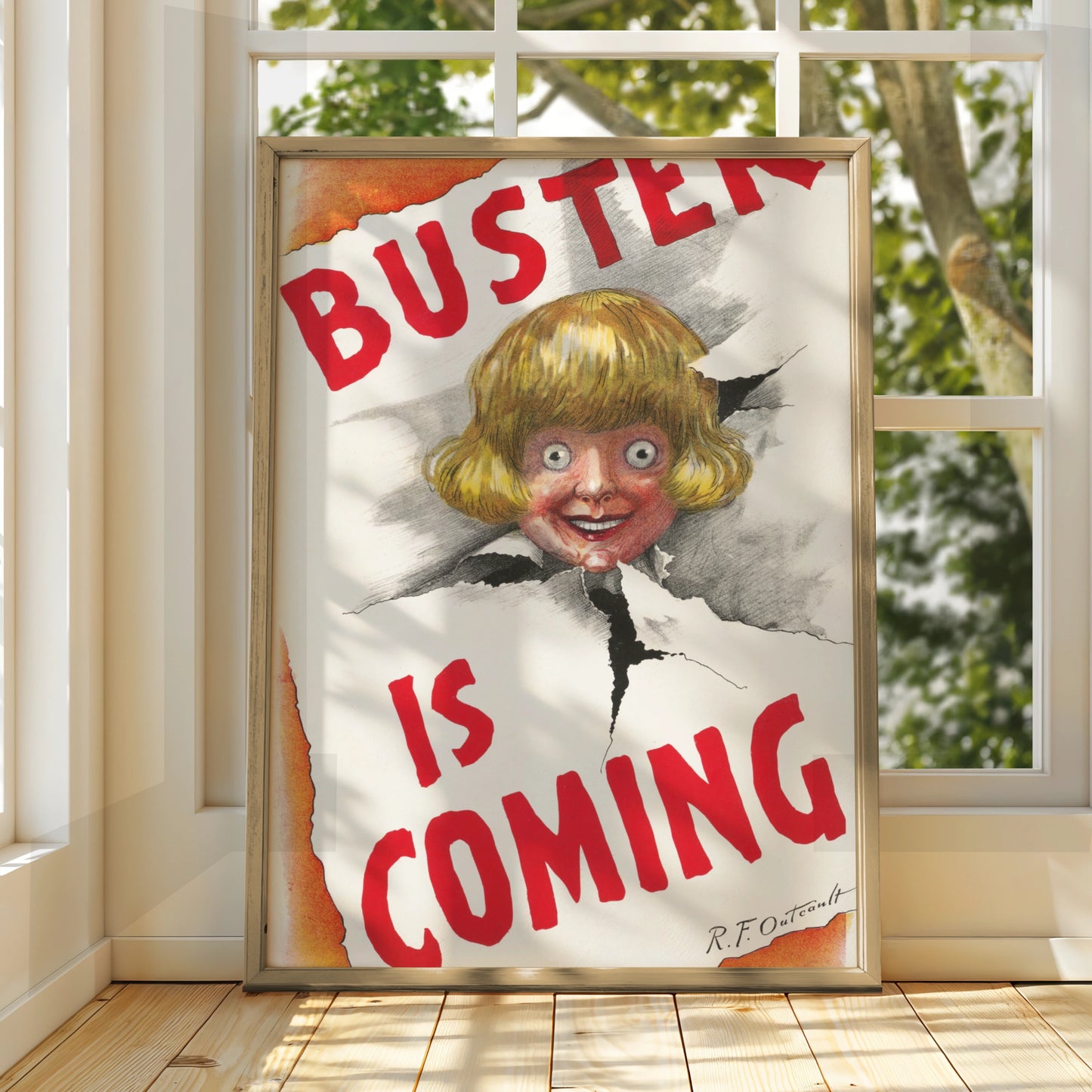 Buster Is Coming Creepy Doll Halloween Art Print, Vintage Horror Poster, Spooky Wall Art