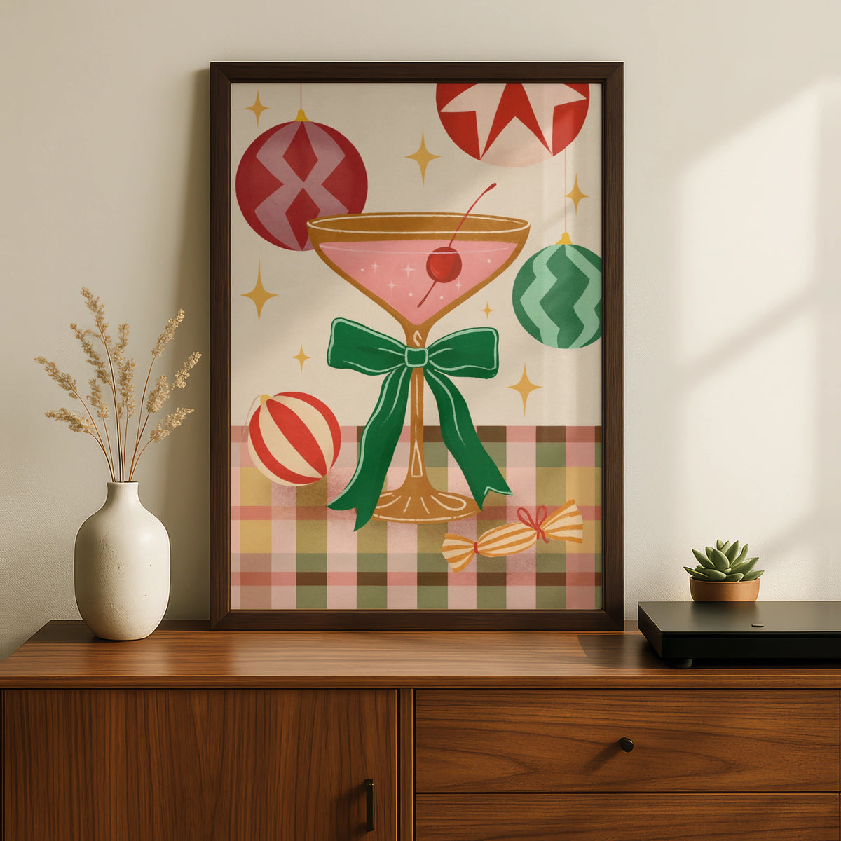 Christmas Cocktail Poster, Retro Festive Wall Art, Colourful Holiday Print, Eclectic Xmas Decor