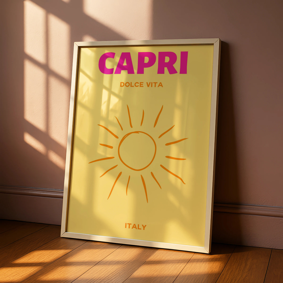 Capri Italy Travel Poster, Dolce Vita Wall Art, Retro Sun Print, Italian Holiday Decor