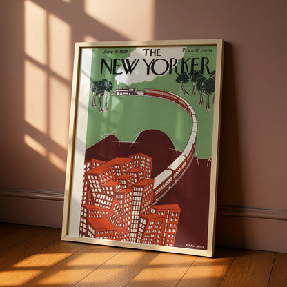 New Yorker Cover June 1926 Poster, Vintage Train City Art, Carl Rose Wall Print