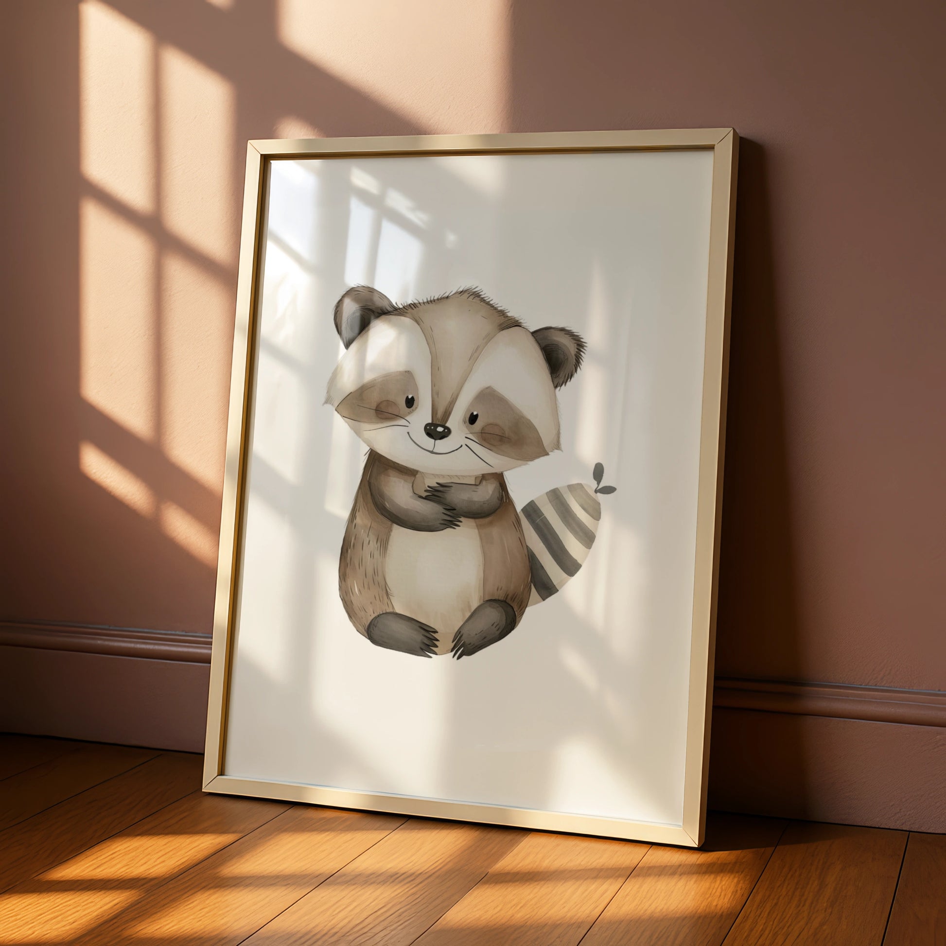 Raccoon Nursery Wall Art, Woodland Animal Poster, Baby Room Decor, Kids Print