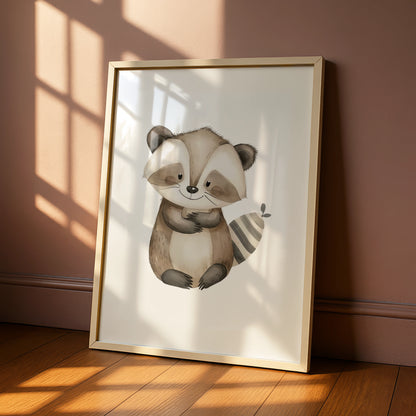Raccoon Nursery Wall Art, Woodland Animal Poster, Baby Room Decor, Kids Print