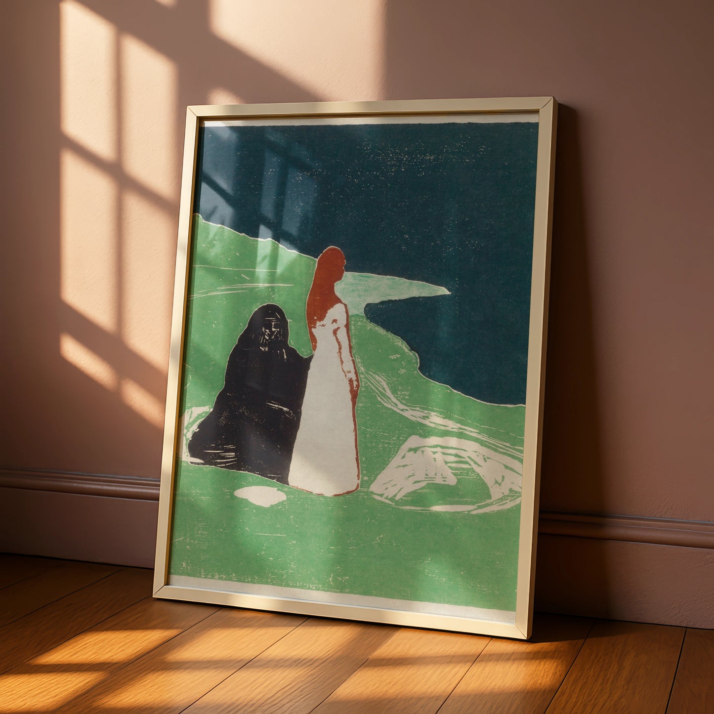 Halloween Gothic Art Print, Edvard Munch Style Poster, Dark Figure Wall Art, Spooky Women Shore