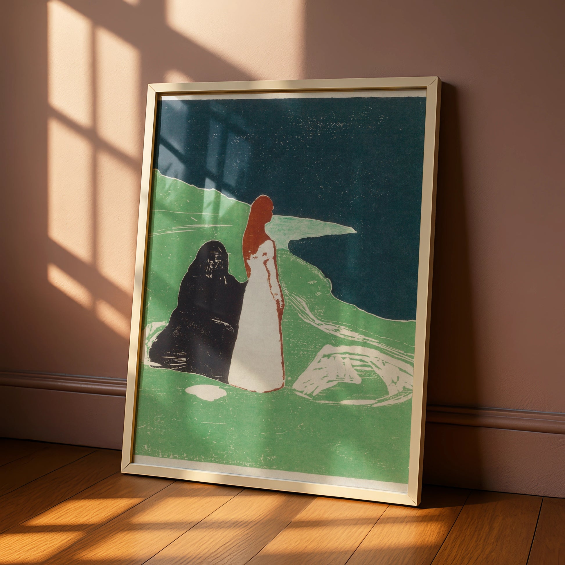 Halloween Gothic Art Print, Edvard Munch Style Poster, Dark Figure Wall Art, Spooky Women Shore