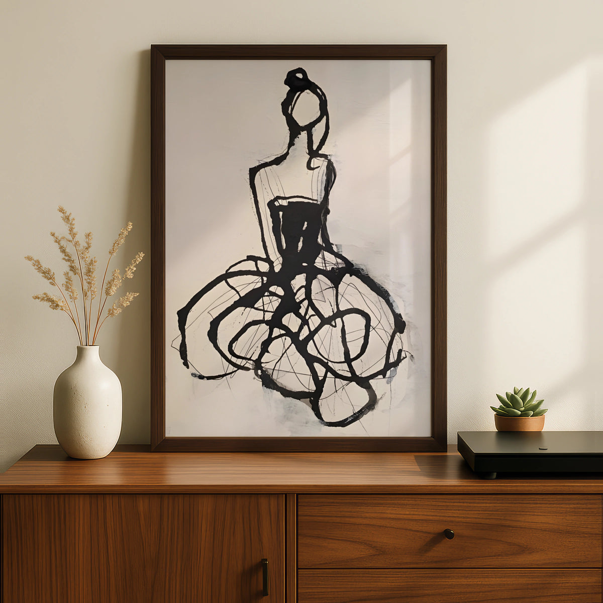 Ballerina Figure Monochrome Wall Art, Black and White Dancer Poster, Abstract Modern Print