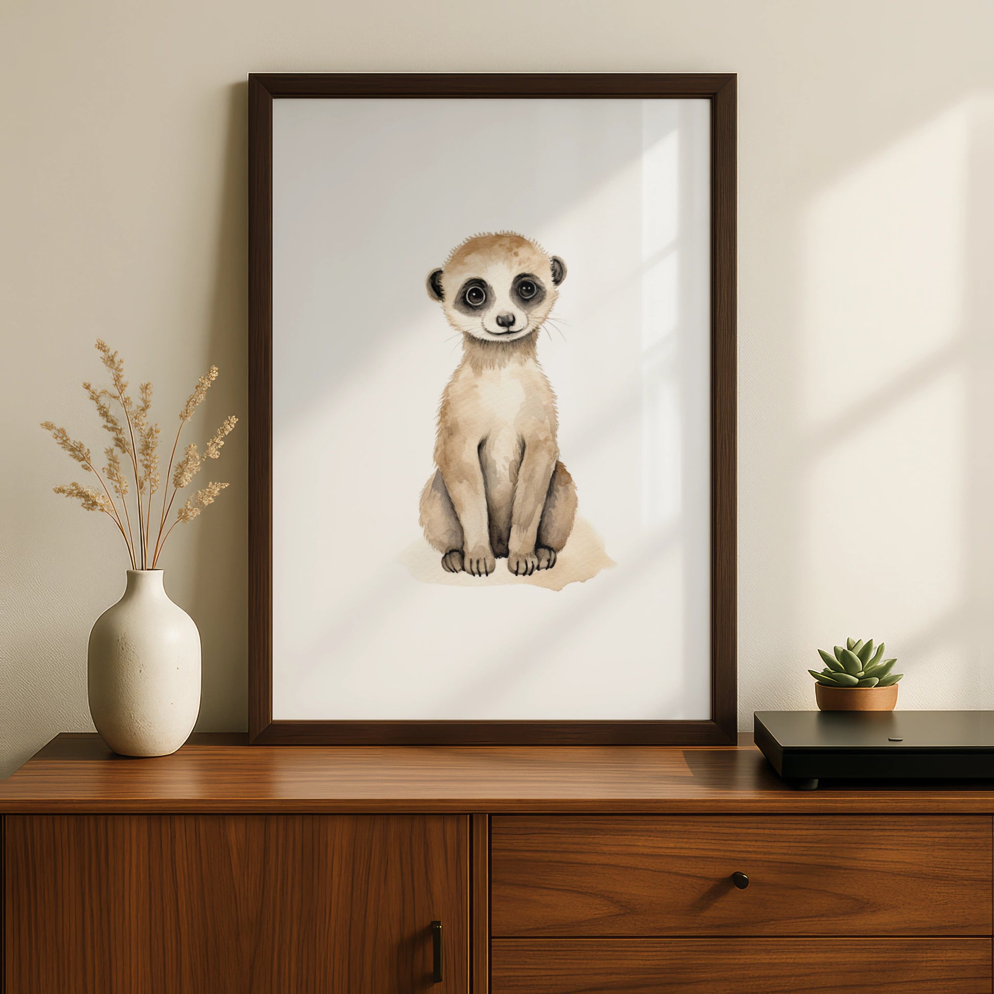 Meerkat Nursery Wall Art, Cute Animal Watercolour Print, Baby Room Poster, Kids Decor