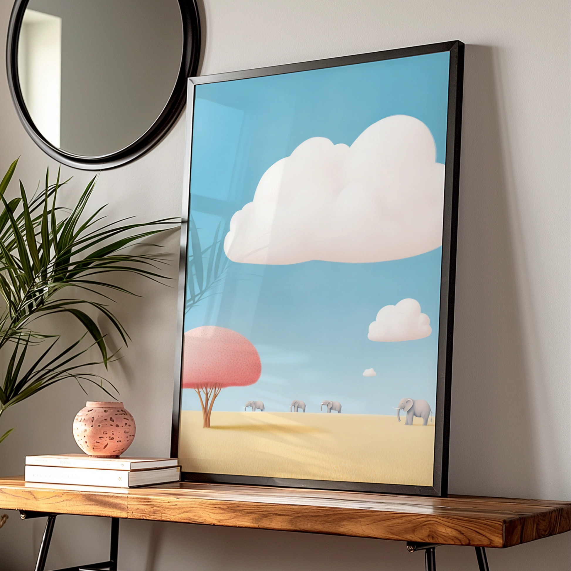 Elephant Nursery Wall Art, Safari Animal Print, Cute Kids Room Poster, Blue Pink