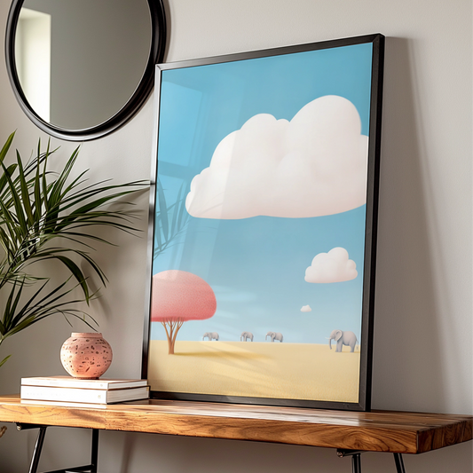 Elephant Nursery Wall Art, Safari Animal Print, Cute Kids Room Poster, Blue Pink