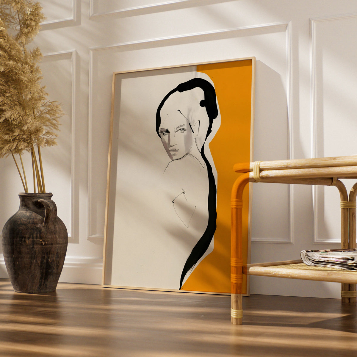 Female Figure Sketch Print, Modern Portrait Wall Art, Black Line Drawing, Contemporary Poster