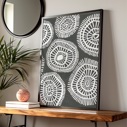 Abstract Circle Pattern Print, Monochrome Wall Art, Black White Geometric Poster, Modern Decor