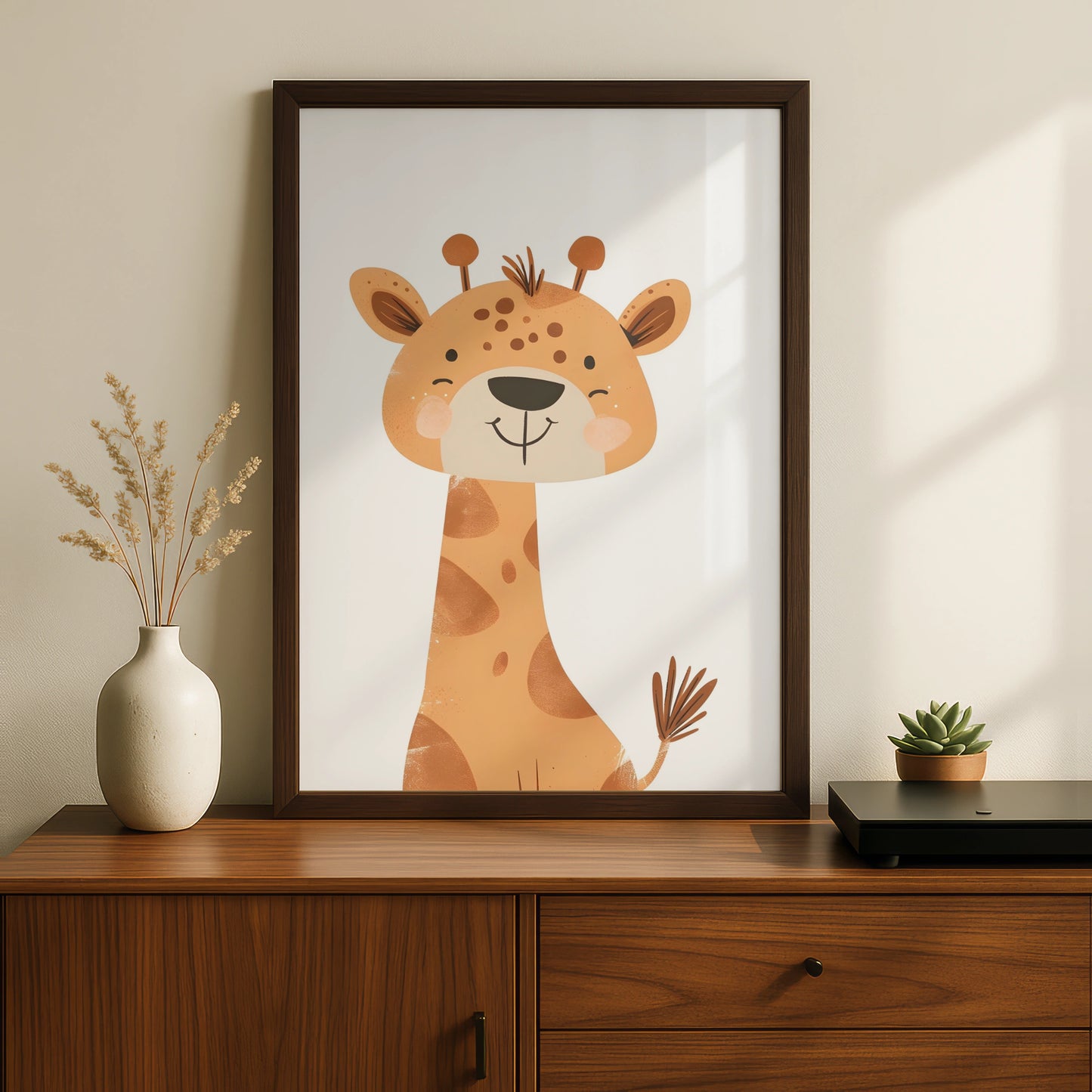 Cute Giraffe Nursery Wall Art, Safari Animal Baby Room Poster, Kids Bedroom Print