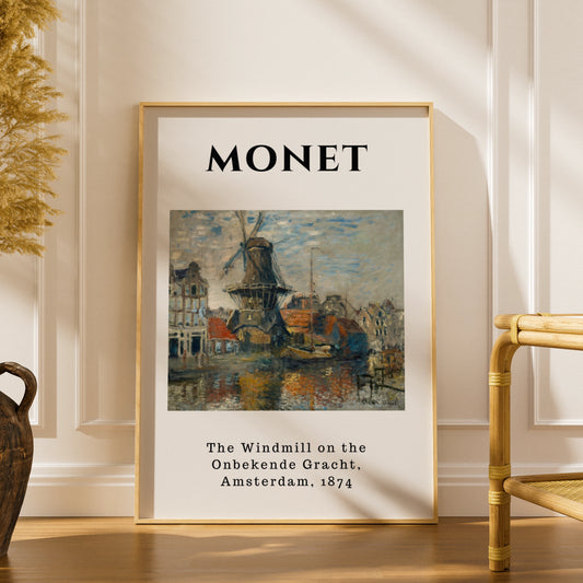 Monet Windmill Amsterdam Wall Art Print | Impressionist Vintage Poster, Living Room Decor – product image 1
