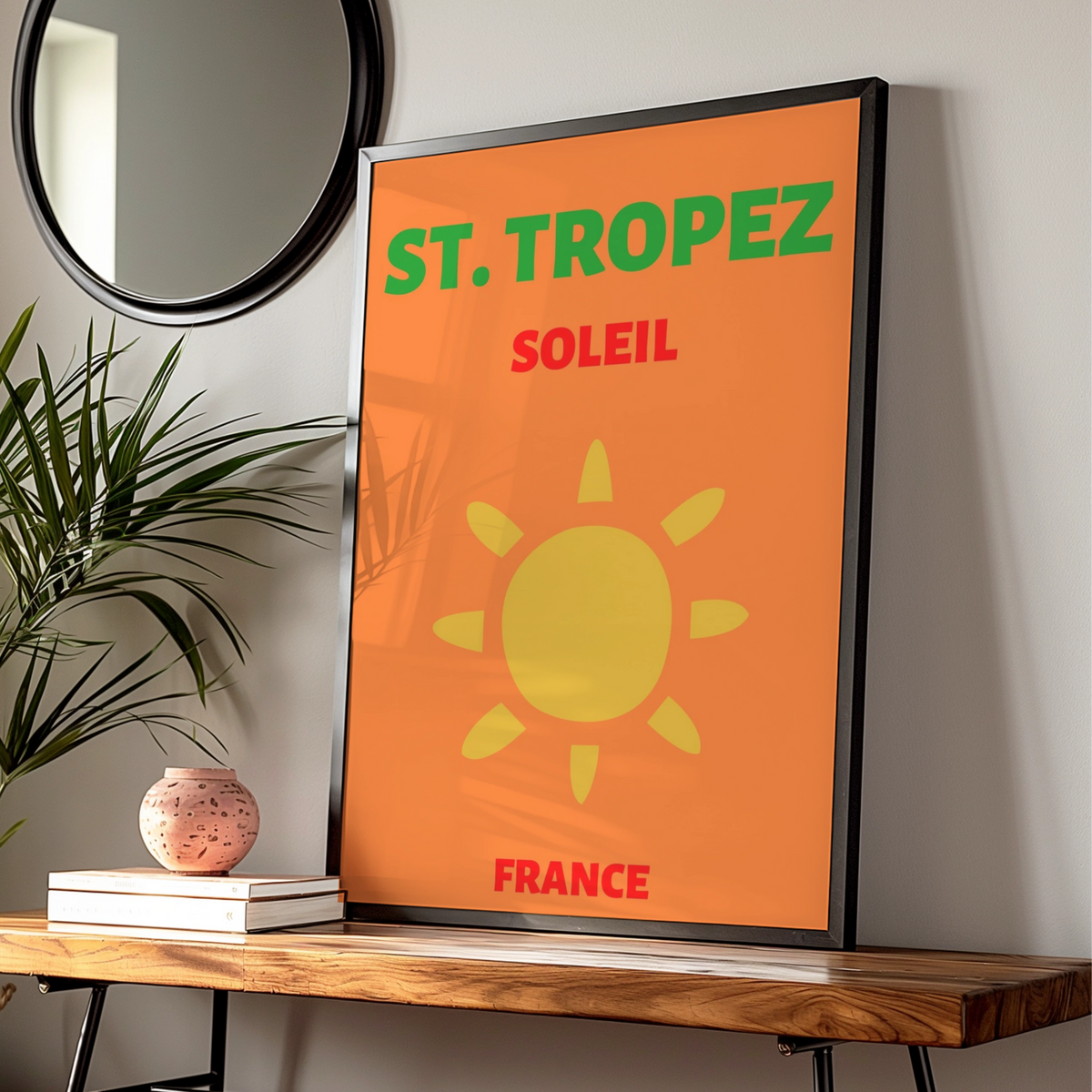St Tropez Travel Poster, France Wall Art, Retro Sun Print, French Riviera Decor