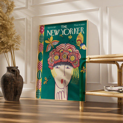 The New Yorker April 1927 Vintage Cover Poster, Floral Hat Lady, Retro Wall Art