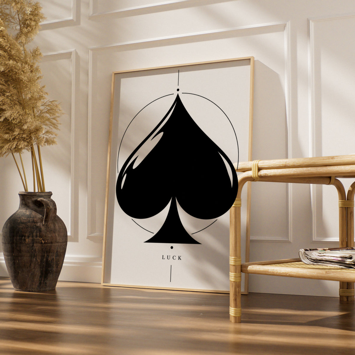 Ace of Spades Luck Print, Monochrome Wall Art, Black and White Minimalist Poster