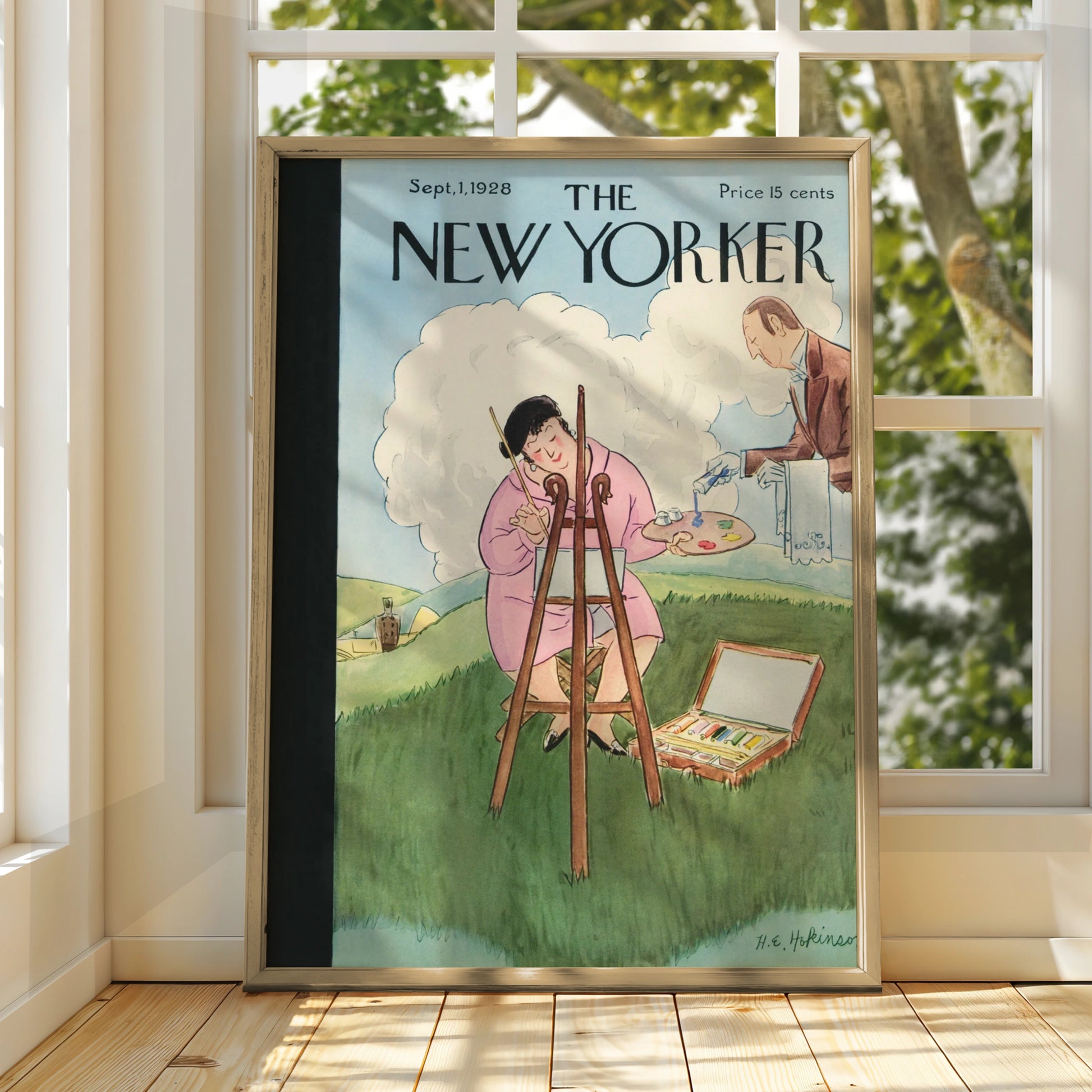 New Yorker Cover September 1928, Vintage Magazine Art Poster, Lady Painting Outdoors