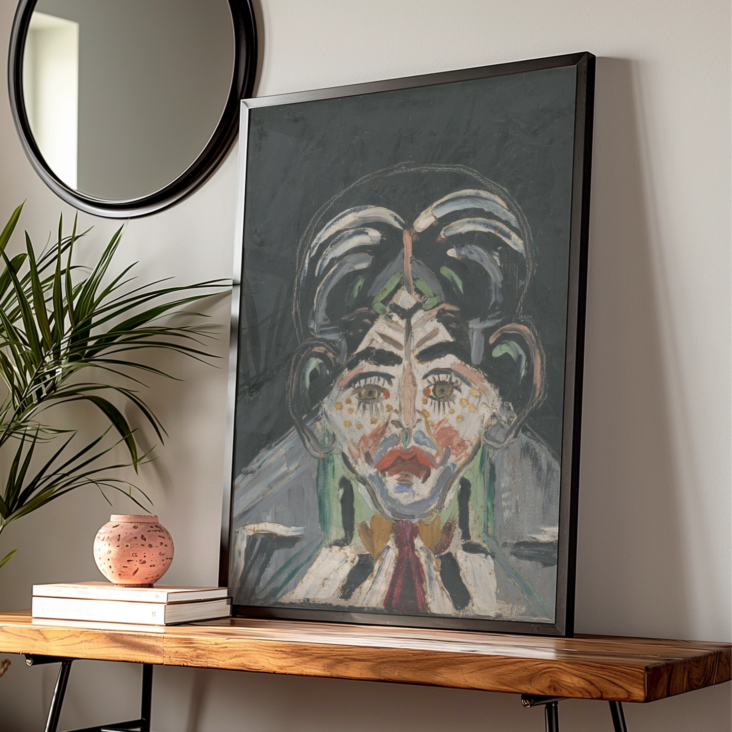 Halloween Expressionist Face Poster, Dark Spooky Portrait Wall Art, Creepy Figure Print