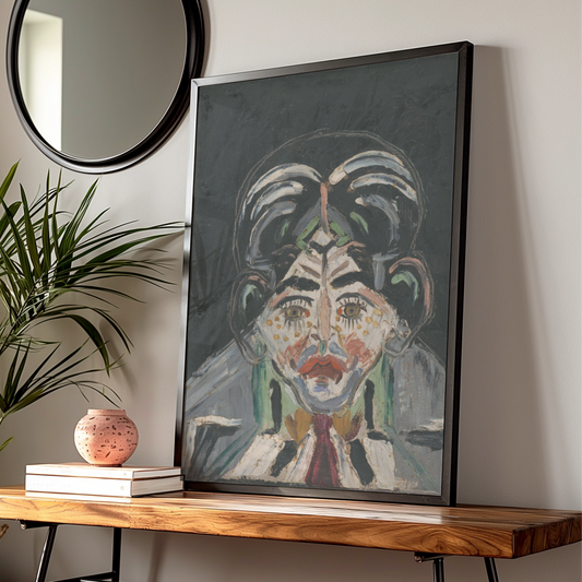 Halloween Expressionist Face Poster, Dark Spooky Portrait Wall Art, Creepy Figure Print