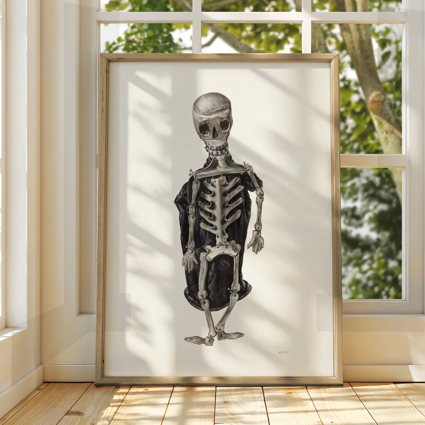 Halloween Skeleton Poster, Spooky Gothic Wall Art, Dark Macabre Print, Skull Bone Decor