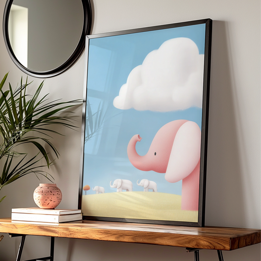 Pink Elephant Nursery Wall Art, Cute Baby Elephant Poster, Children's Room Print, Soft Pastel