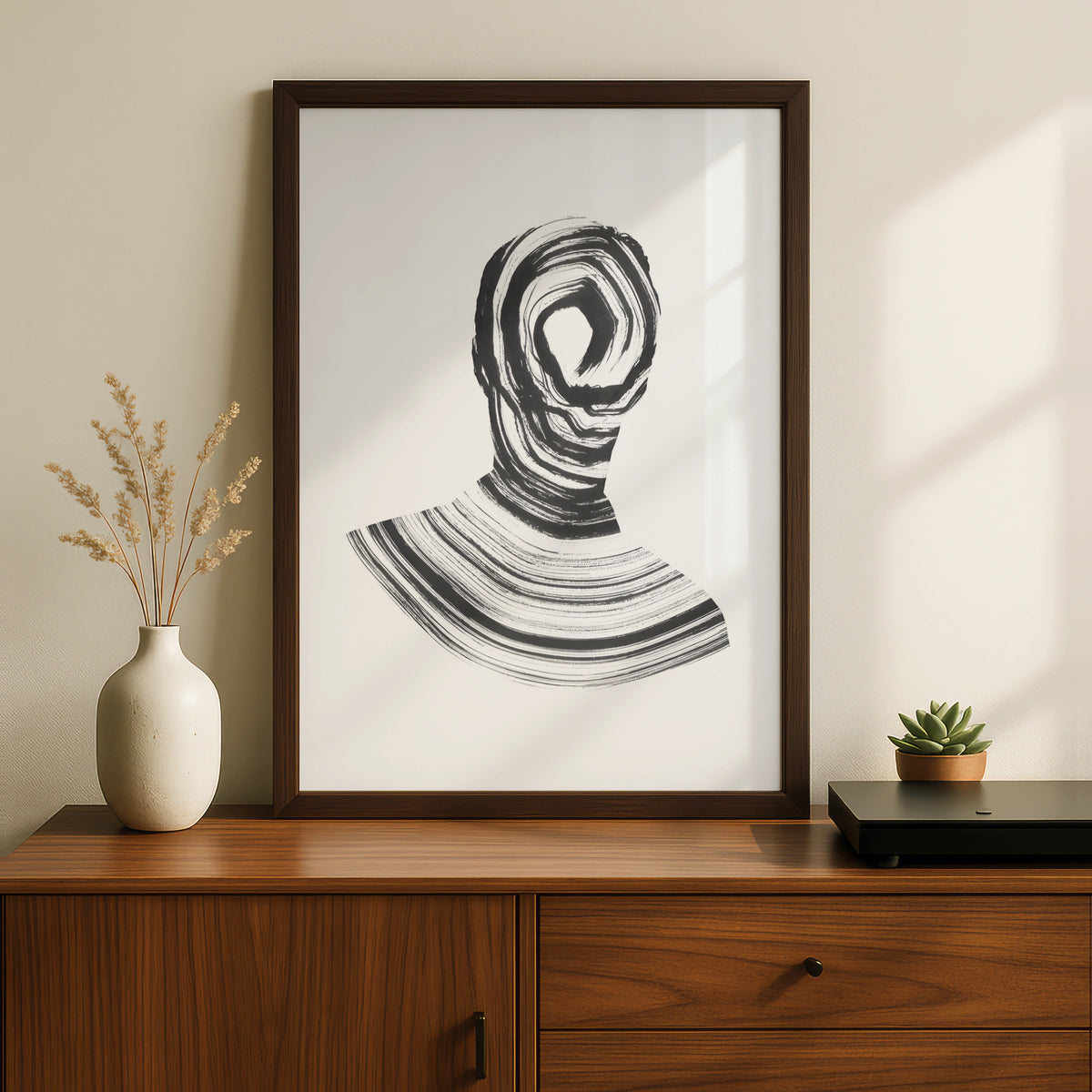 Abstract Figure Monochrome Wall Art, Black and White Swirl Portrait Minimalist Print