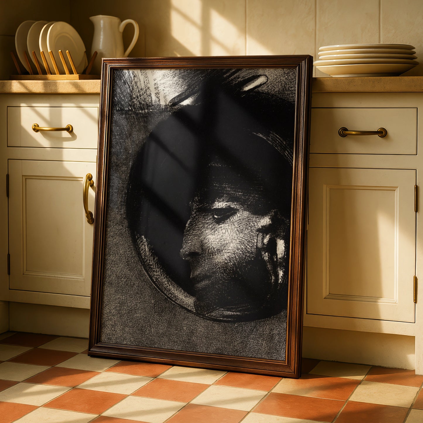 Dark Halloween Art Print, Spooky Black Gothic Face Poster, Occult Wall Art Decor