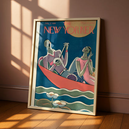 New Yorker 1926 Vintage Cover Poster, Art Deco Couple Boat, Retro Magazine Wall Art