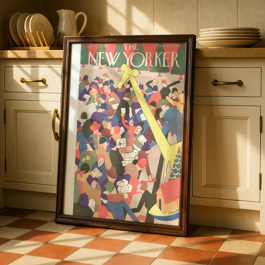New Yorker 1927 Christmas Cover Poster, Vintage Holiday Art Deco Print, Festive Wall Art