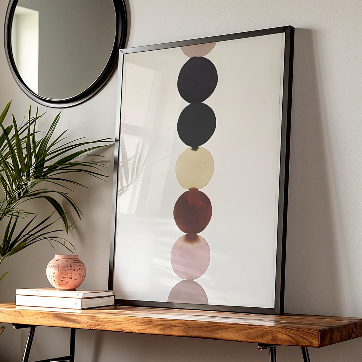 Abstract Circle Stack Print, Monochrome Wall Art, Minimalist Modern Poster, Neutral Tones — Digital Download