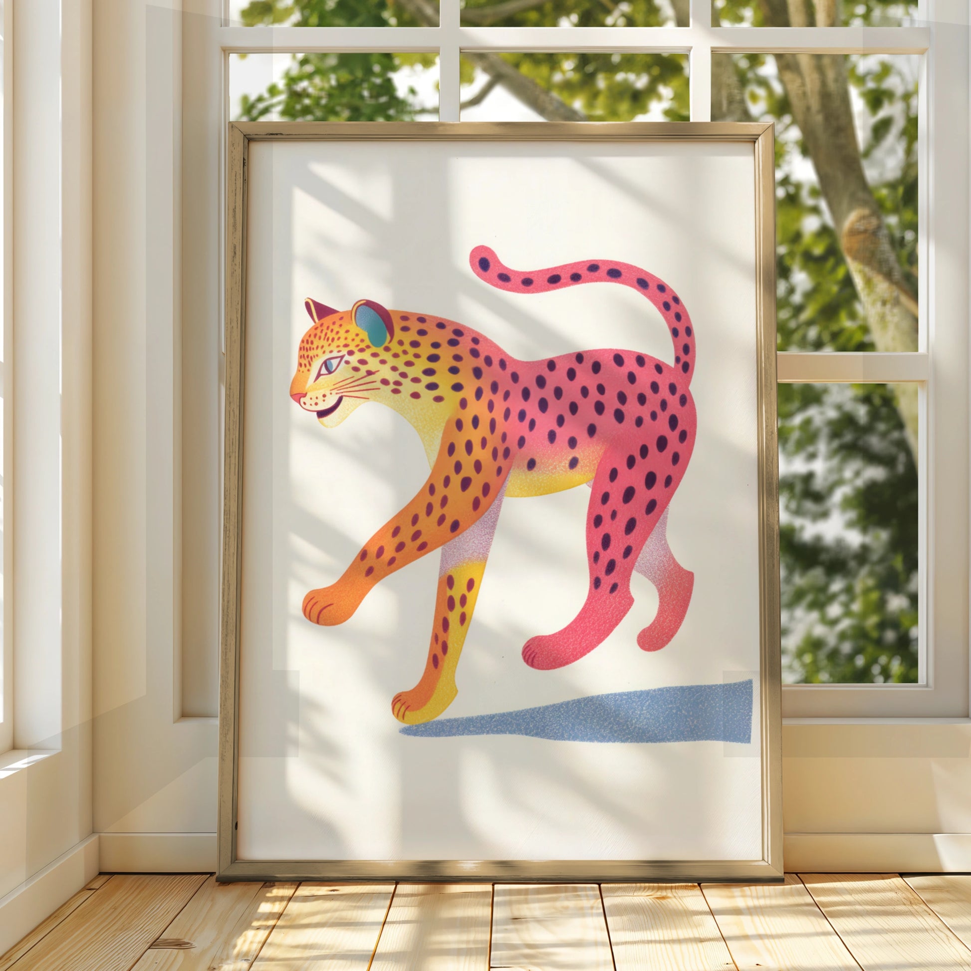 Colourful Leopard Nursery Wall Art, Kids Animal Print, Bold Pink Cheetah Poster