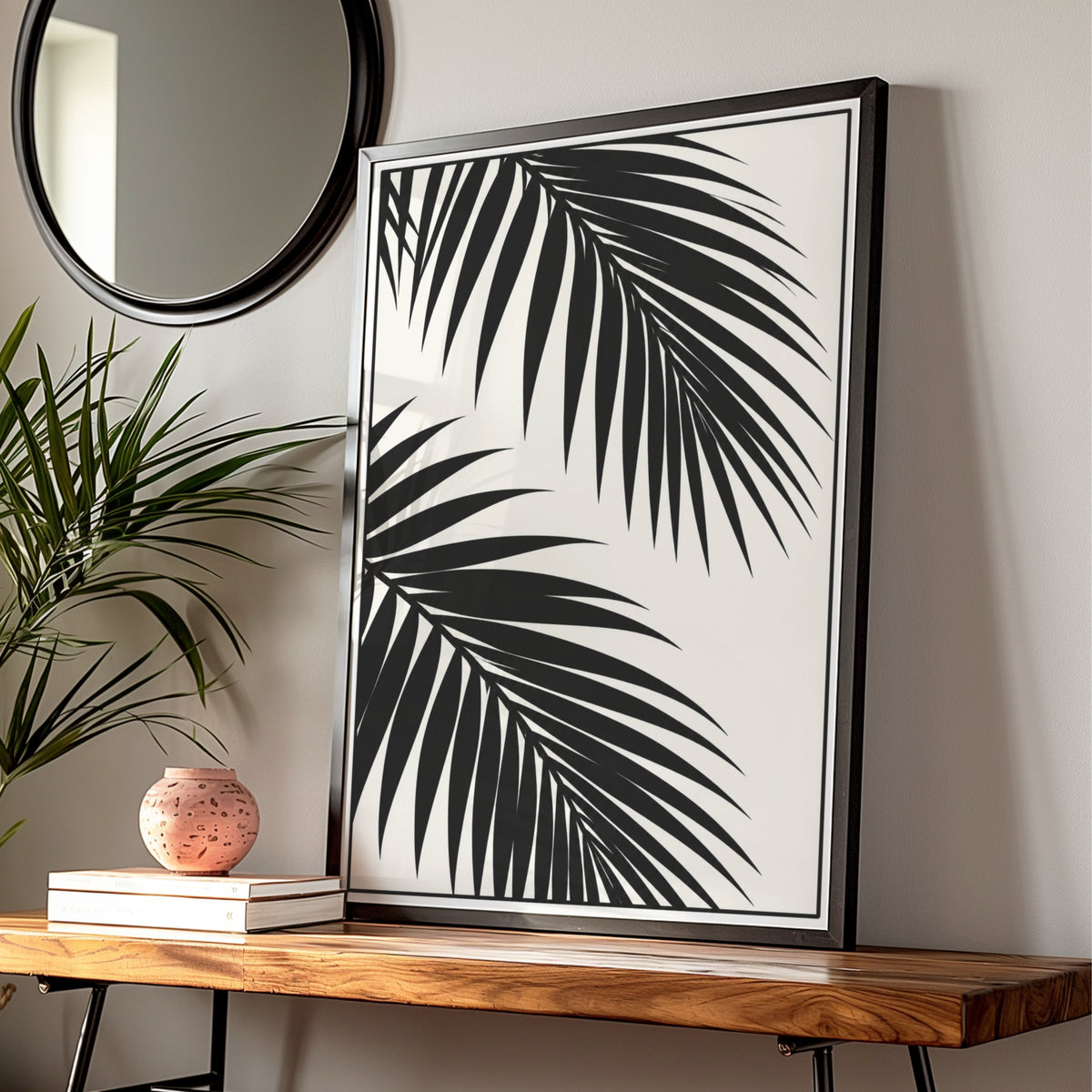 Palm Leaf Monochrome Wall Art, Black and White Botanical Poster, Minimalist Print, Neutral Decor