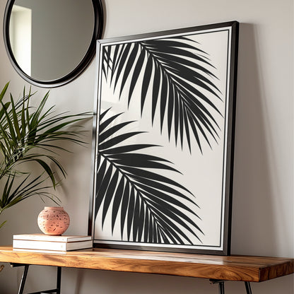 Palm Leaf Monochrome Wall Art, Black and White Botanical Poster, Minimalist Print, Neutral Decor
