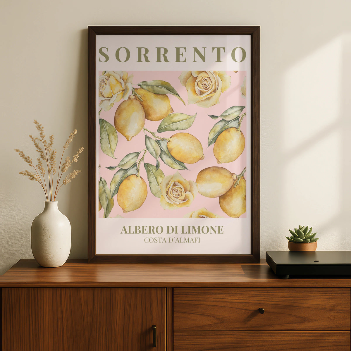 Sorrento Lemon Poster, Maximalist Italian Wall Art, Amalfi Coast Pink Floral Print