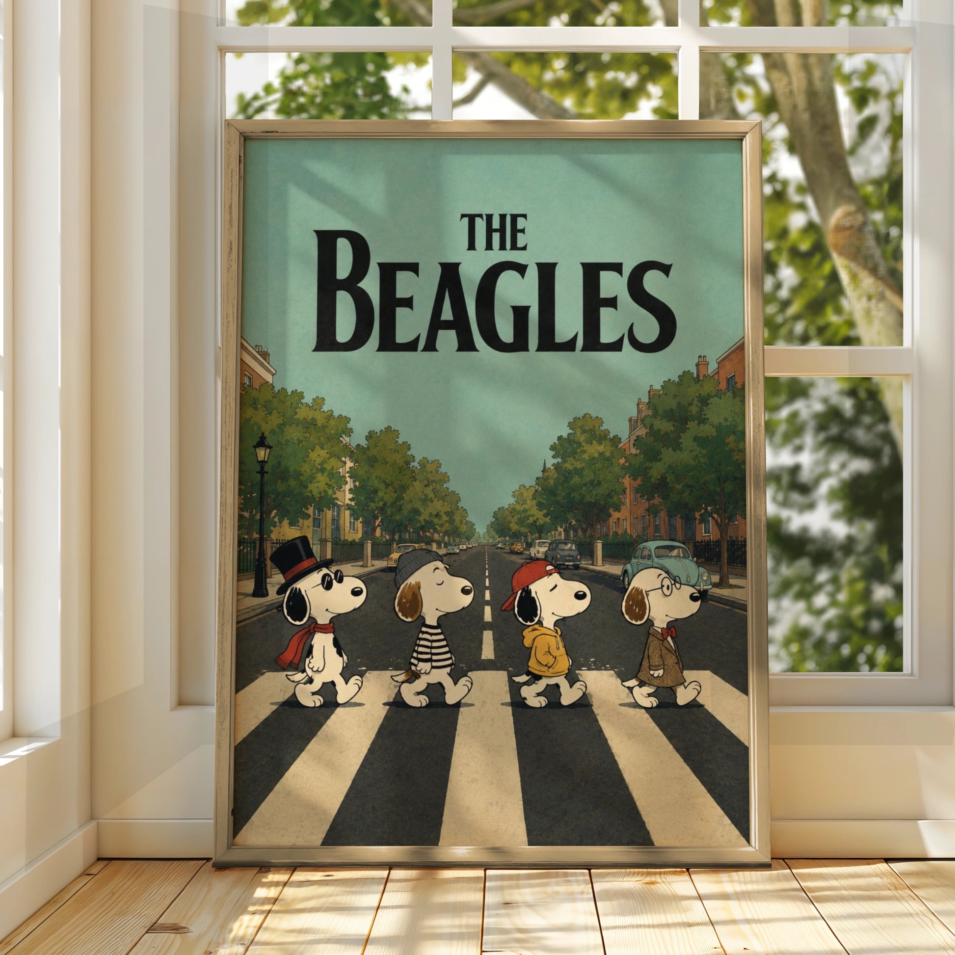 The Beagles Cartoon Dog Wall Art, Funny Music Poster, Abbey Road Print, Gift