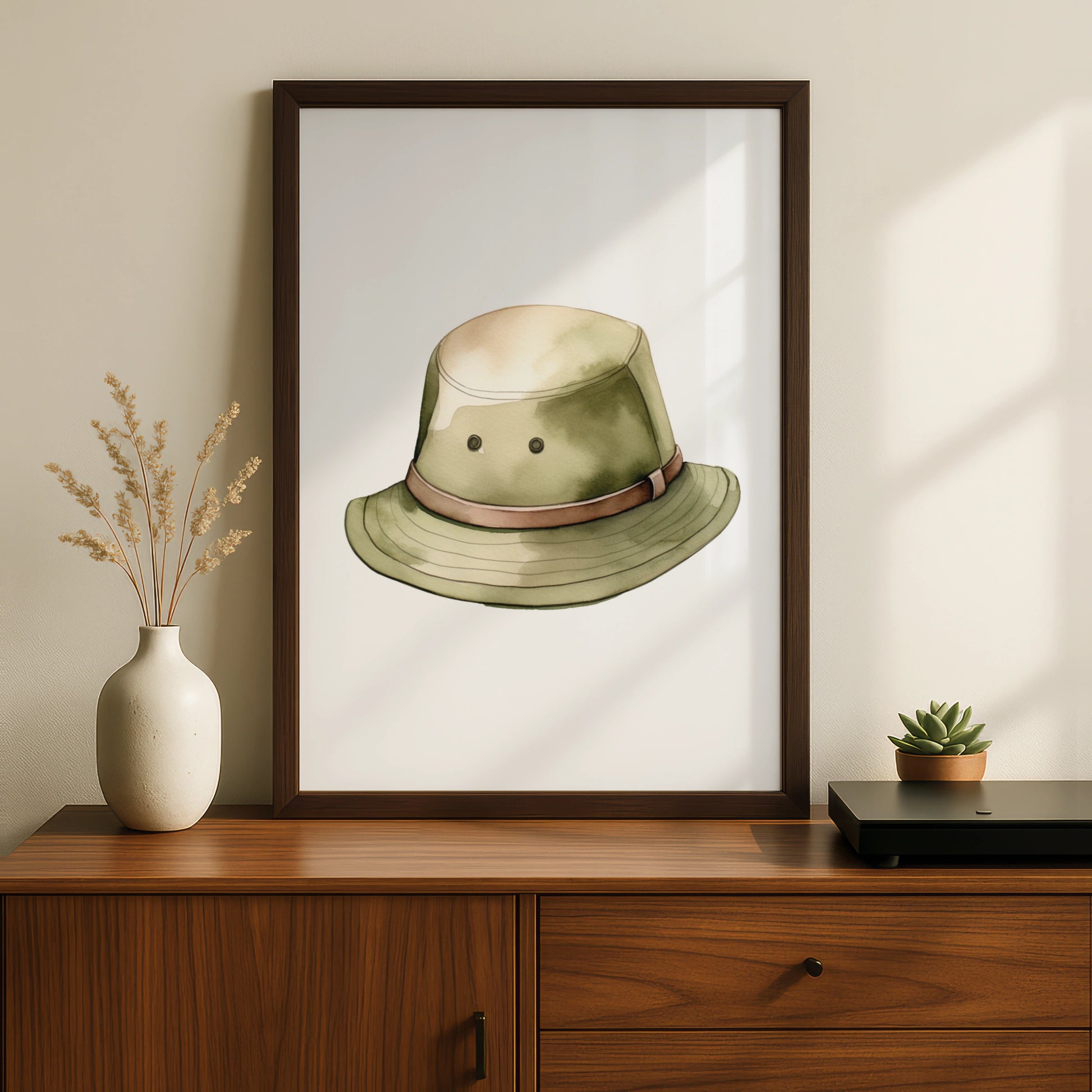 Safari Hat Nursery Wall Art, Adventure Explorer Print, Green Safari Poster for Kids Room