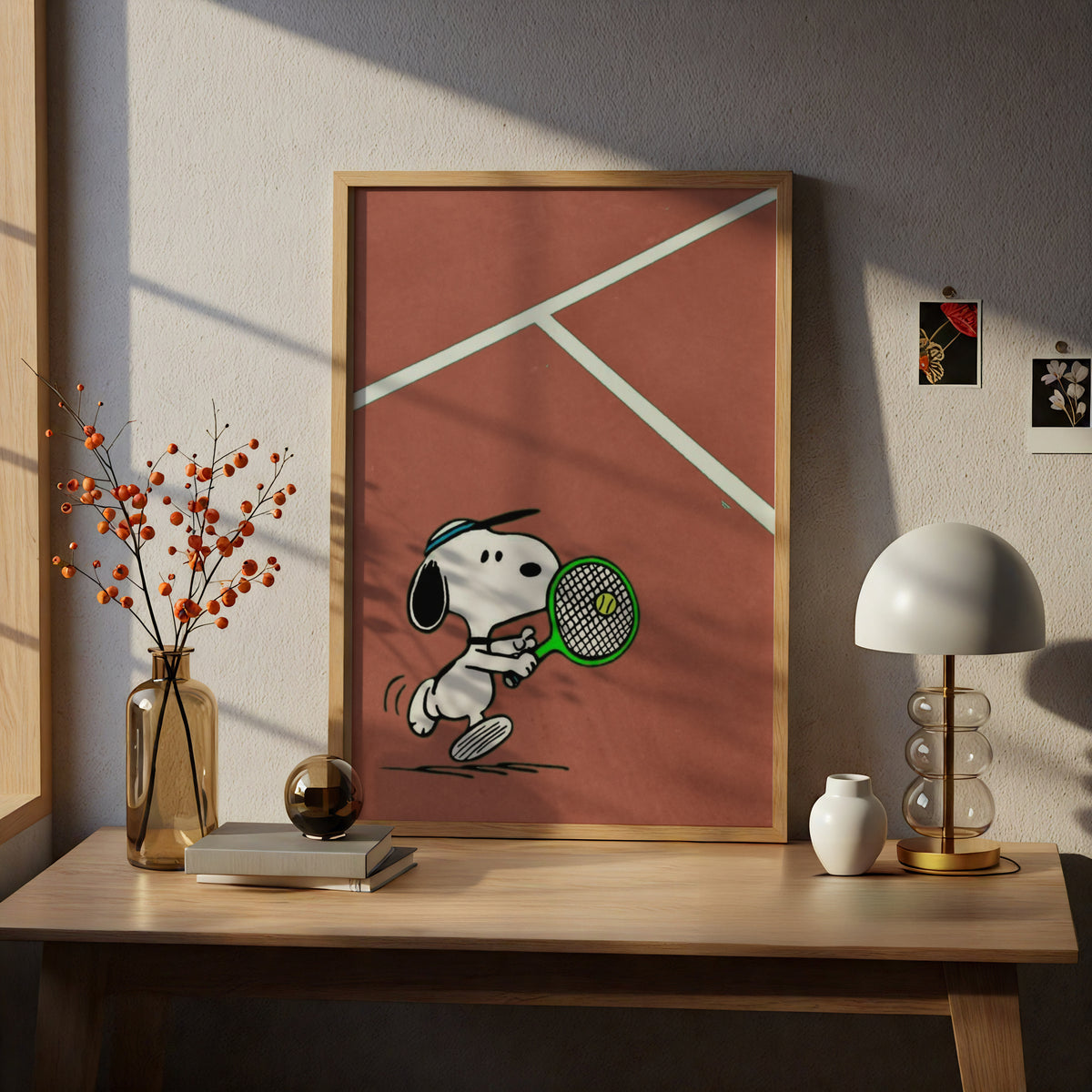 Tennis Poster, Cartoon Dog Wall Art, Terracotta Clay Court Art Print