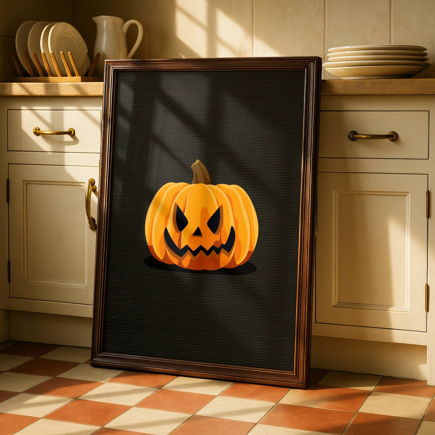 Halloween Pumpkin Jack O Lantern Poster, Spooky Orange Wall Art, Dark Halloween Decor Print