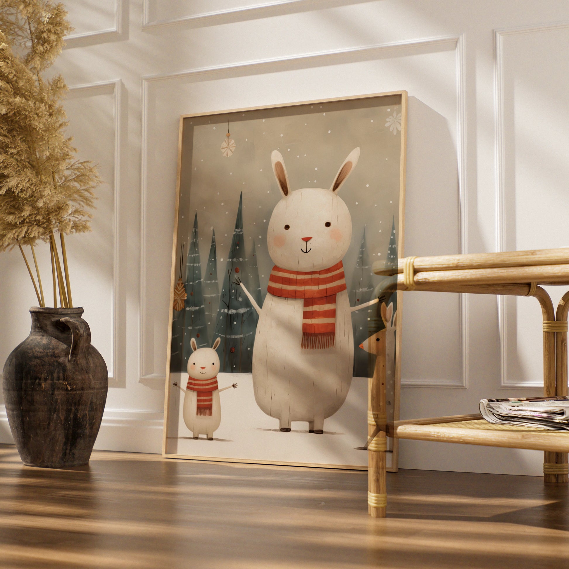 Christmas Bunny Poster, Cute Rabbit Winter Snow Print, Kids Festive Wall Art