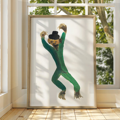 Halloween Monster Poster, Dancing Creature Art Print, Spooky Green Wall Art, Witchy Horror Decor
