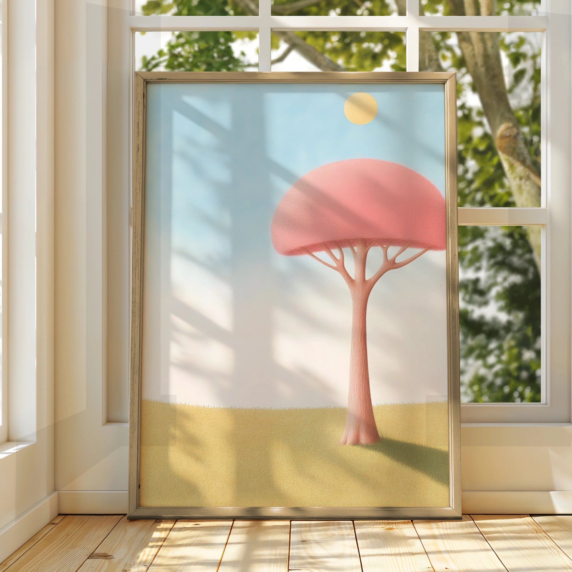 Nursery Wall Art Pink Tree Print, Pastel Kids Room Poster, Cute Baby Room Decor, Toddler Gift