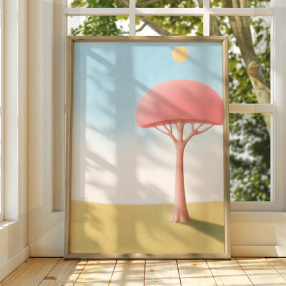 Nursery Wall Art Pink Tree Print, Pastel Kids Room Poster, Cute Baby Room Decor, Toddler Gift