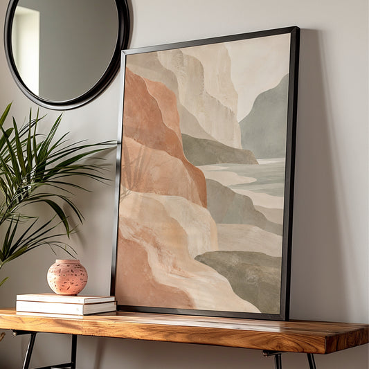Australian Coastal Cliffs Print, Abstract Landscape Wall Art, Terracotta Sage Neutral Poster — Digital Download
