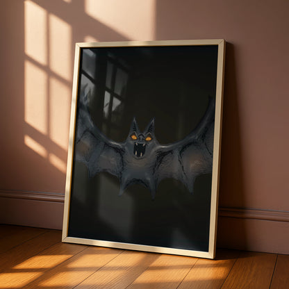 Halloween Bat Wall Art, Spooky Dark Gothic Poster, Creepy Bat Print, Horror Home Decor