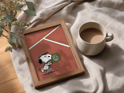 Tennis Poster, Cartoon Dog Wall Art, Terracotta Clay Court Art Print