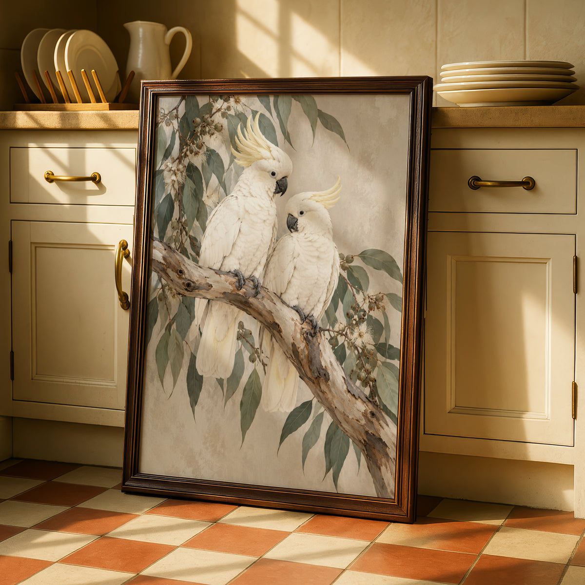 Sulphur-Crested Cockatoo Print, Australian Bird Wall Art, Eucalyptus Botanical Poster